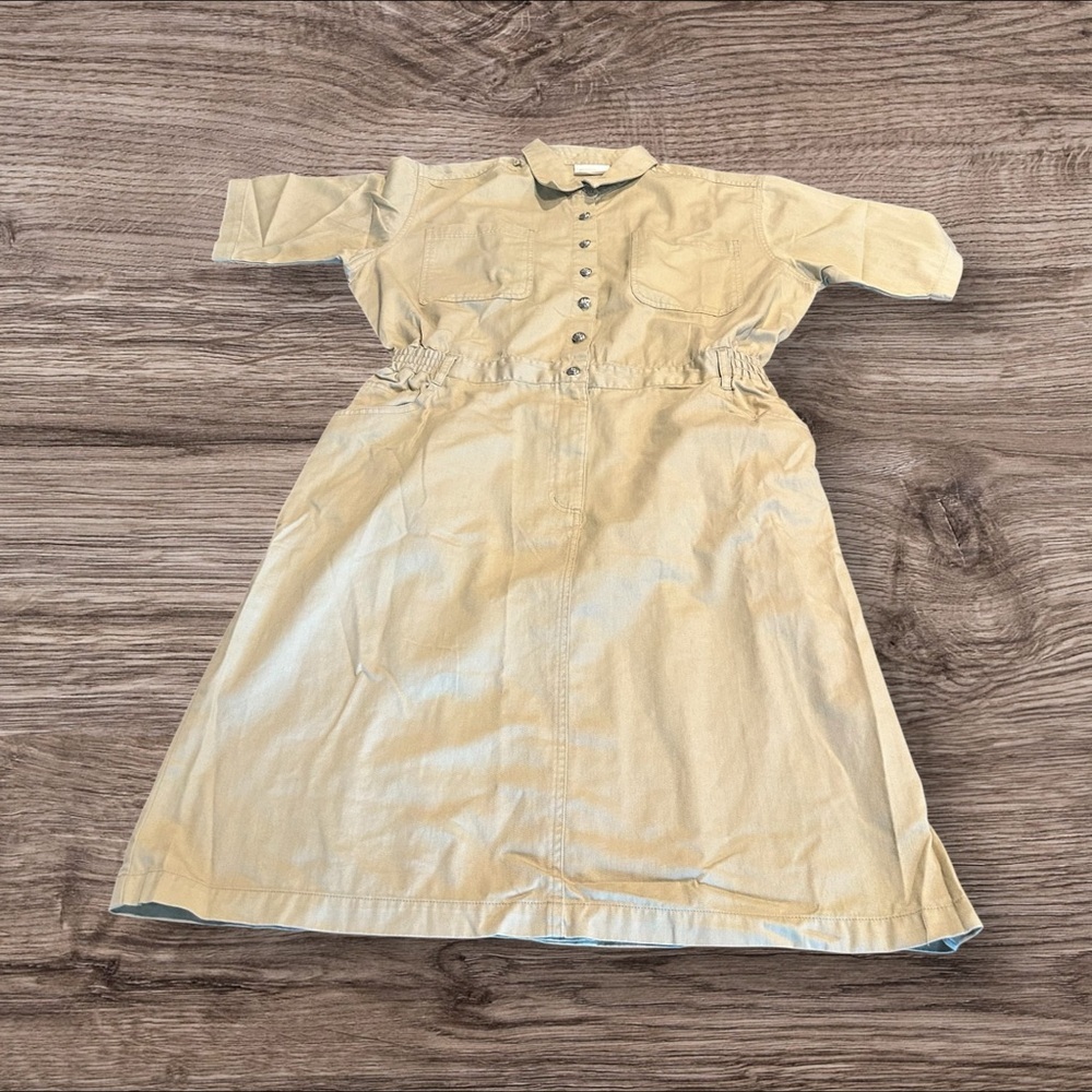 California Style Short Sleeve Khaki Shirt Dress Safari Plus Size 1X